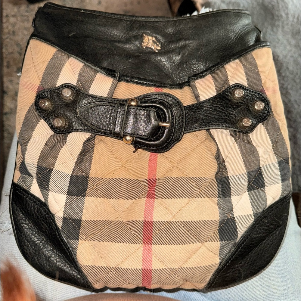 Burberry Classic Plaid Quilted Shoulder Bag in Beige and Black